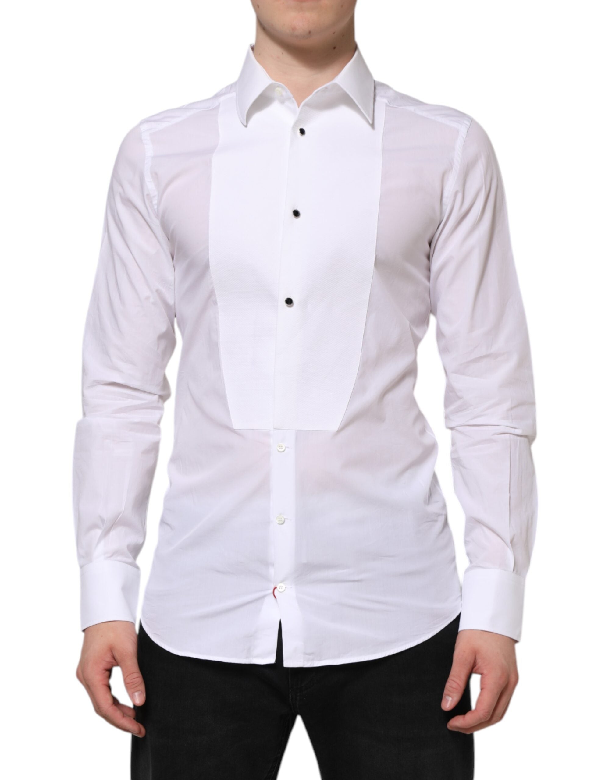 Dolce & Gabbana White Cotton GOLD Bib Poplin Formal Shirt